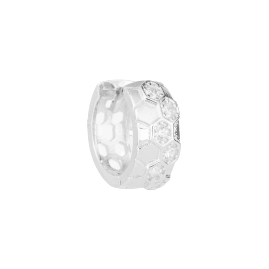 Honeycomb Sparkle Silver Huggie Hoops Earrings - 925 Silver