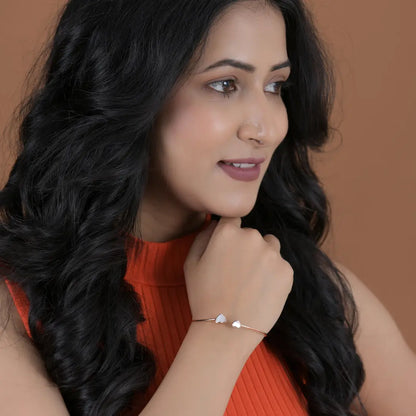 Graceful Hearts 925 Silver Rose Gold Adjustable Kada
