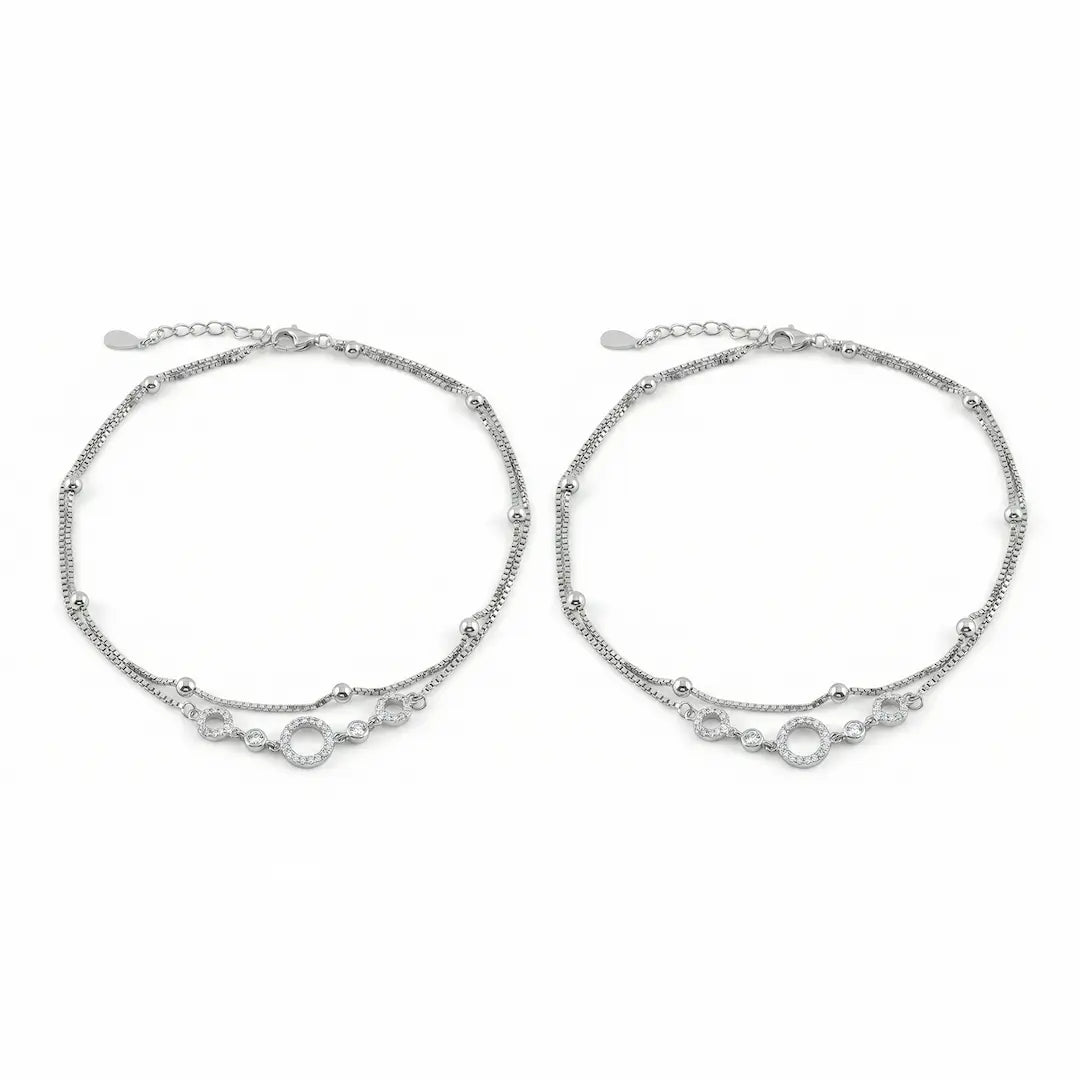 Lunar Harmony Double-Layer Silver Anklet - 925 Silver
