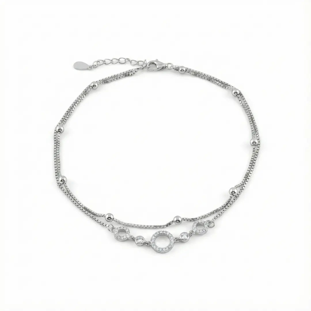 Lunar Harmony Double-Layer Silver Anklet - 925 Silver