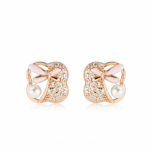 Blush Pearl Bow Earrings -  925 Silver
