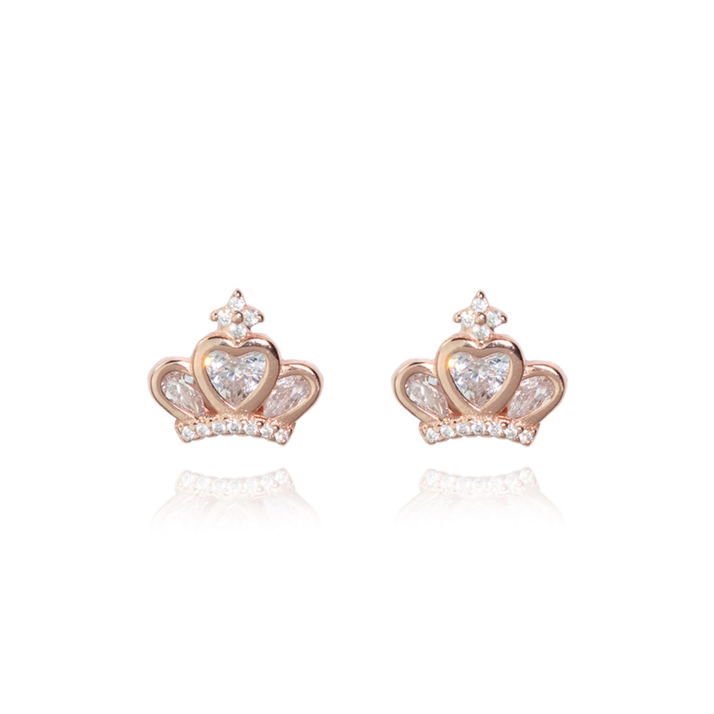 Royal Heart Crown Earrings - 925 Silver