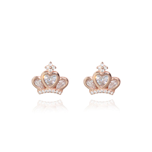 Royal Heart Crown Earrings - 925 Silver