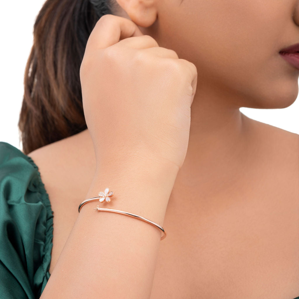 Blossom Grace 925 Silver Adjustable Rose Gold Kada