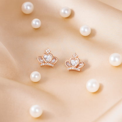 Royal Heart Crown Earrings - 925 Silver