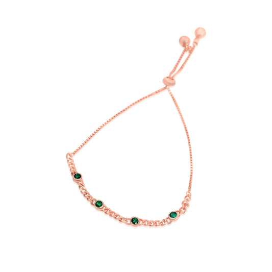 Green Stone with Cuban Bracelet - 925 Silver