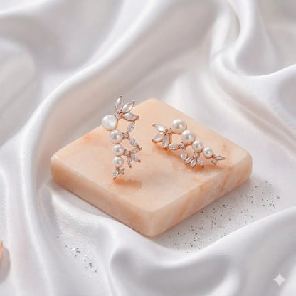 Fresh water Pearl with Cubic Zerconia Earrings - 925 Silver