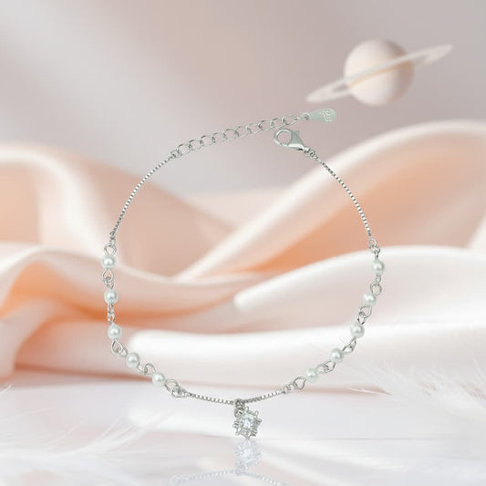 925 Sterling Silver Pearl & North Star Adjustable Bracelet