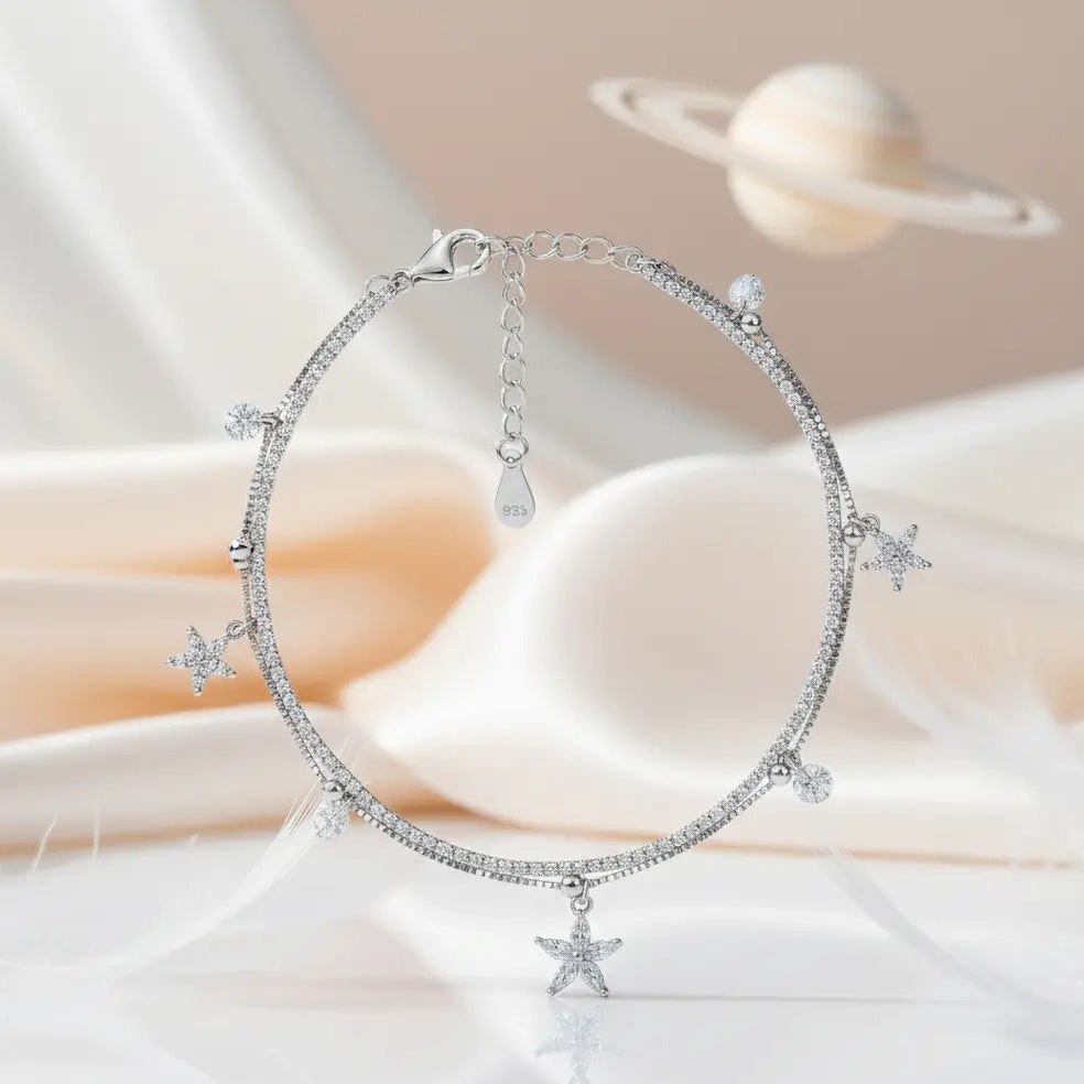 925 Sterling Silver Radiant Star Adjustable Charm Bracelet