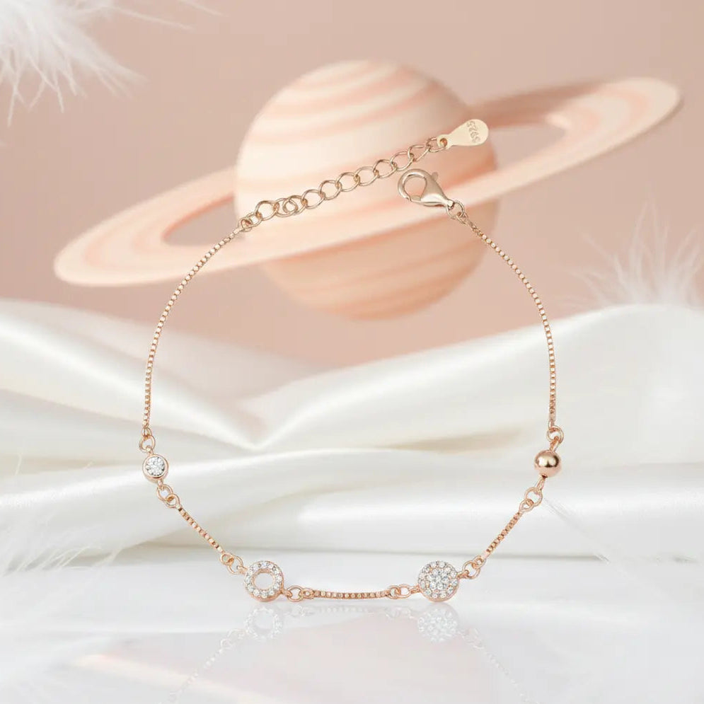 925 Sterling Silver Rose Gold Celestial Orb Adjustable Bracelet
