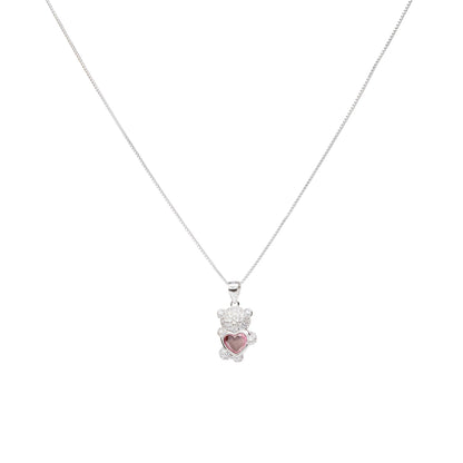 Teddy Bear Heart Necklace - 925 Silver