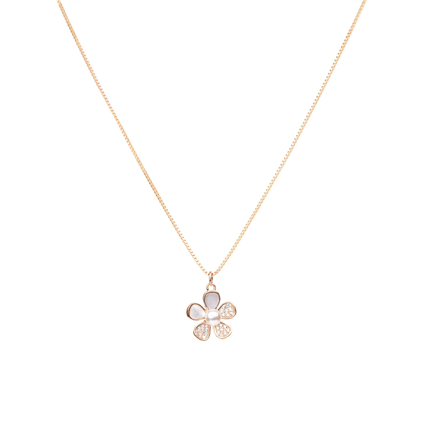 Petal Pearl Blossom Pendant Necklace - 925 Silver