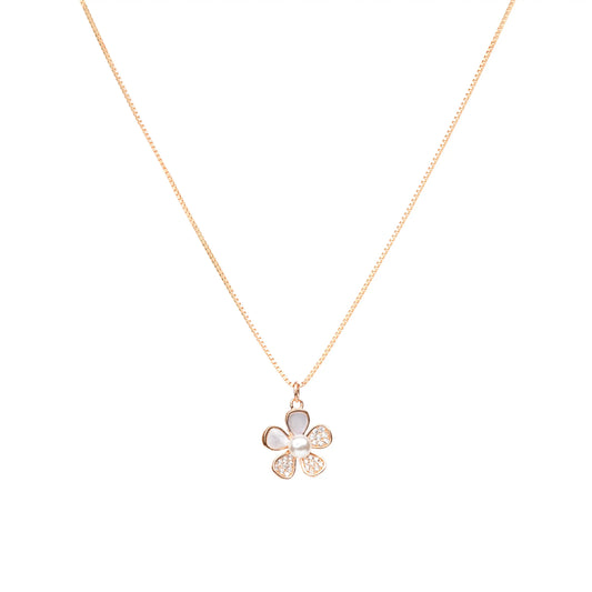Petal Pearl Blossom Pendant Necklace - 925 Silver