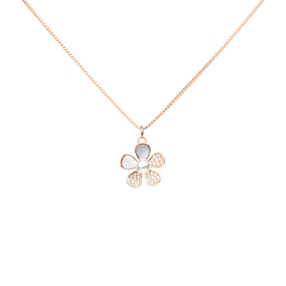 Petal Pearl Blossom Pendant Necklace - 925 Silver