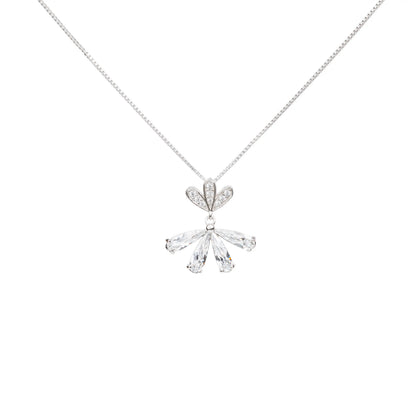 Crystal Bloom Fan Pendant Necklace - 925 Silver