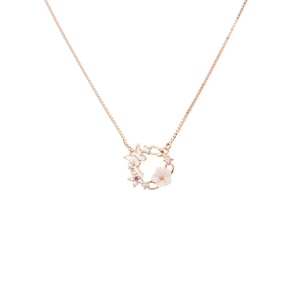 Blossom Circle Rose Gold Pendant Necklace - 925 Silver