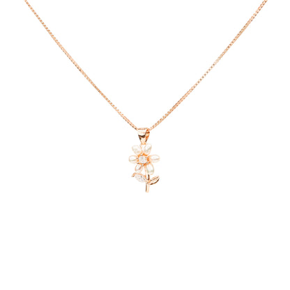 Pearl Petal Bloom Rose Gold Necklace - 925 Silver