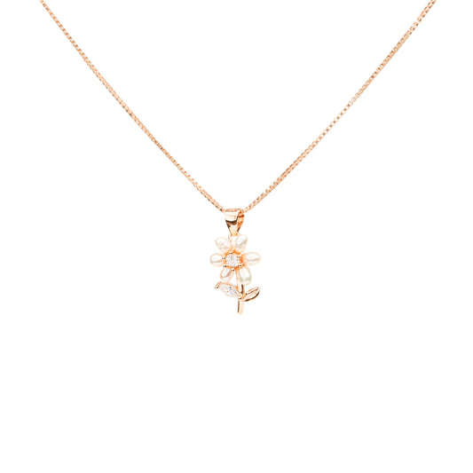 Pearl Petal Bloom Rose Gold Necklace - 925 Silver