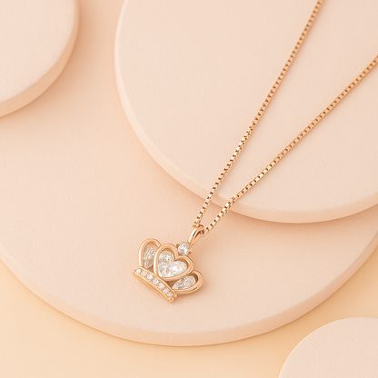 Royal Heart Crown Necklace - 925 Silver