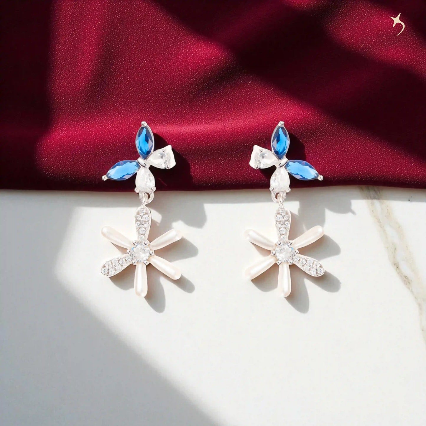 The Sapphire Bloom Drop Earrings - 925 Silver