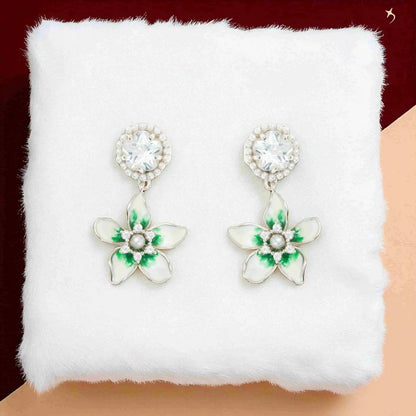 The Verdant Bloom Crystal Drops Earrings - 925 Silver
