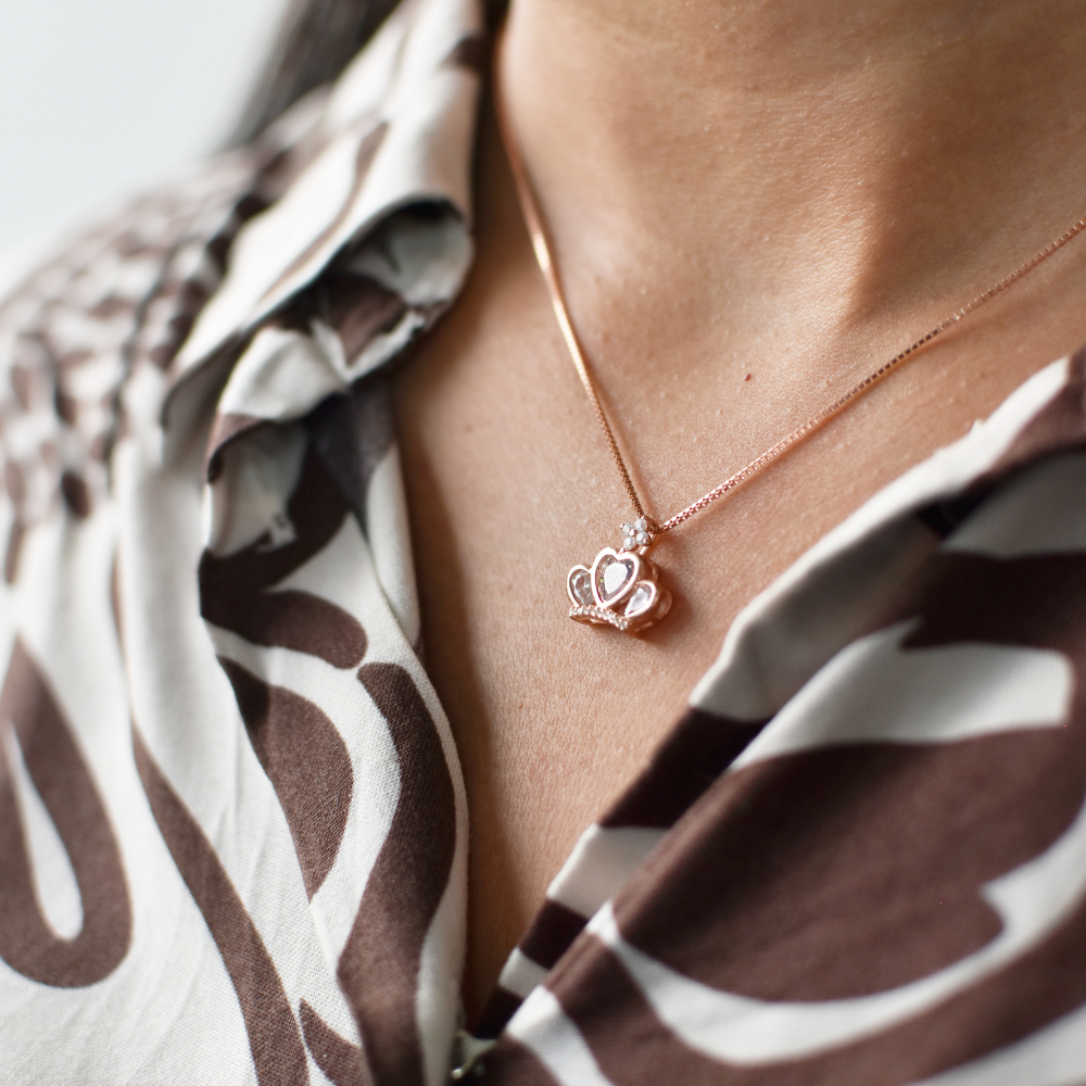 Royal Heart Crown Necklace - 925 Silver