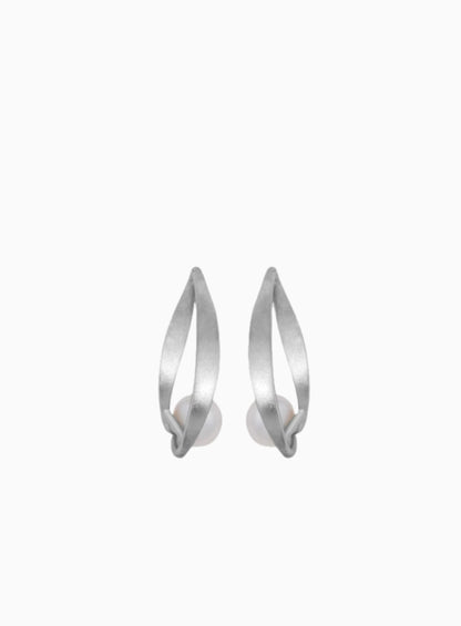 Matte Finish Plain Silver Water Pearl Earrings - 925 SIlver