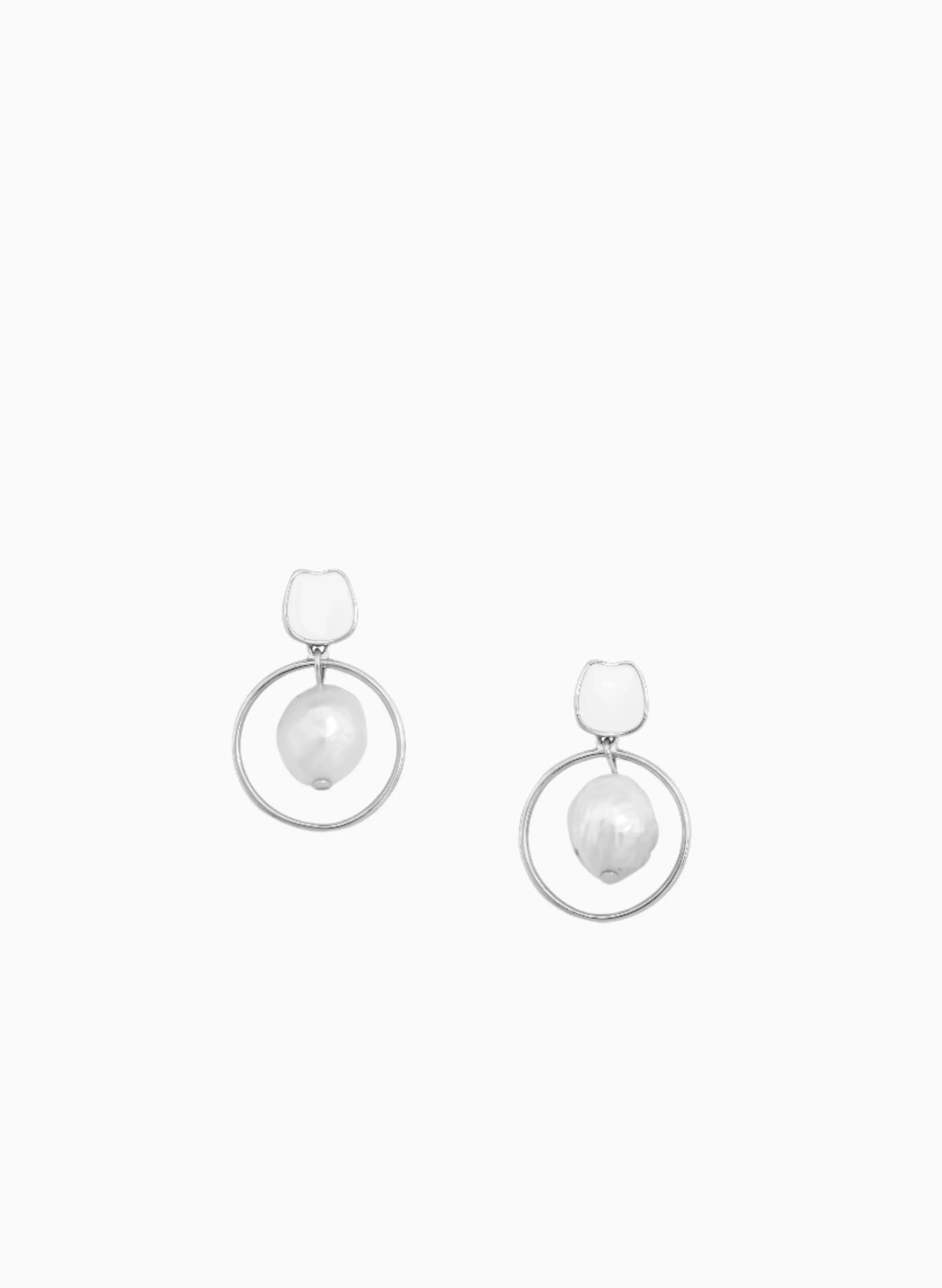 White Enamel Natural Pearl Earrings - 925 Silver