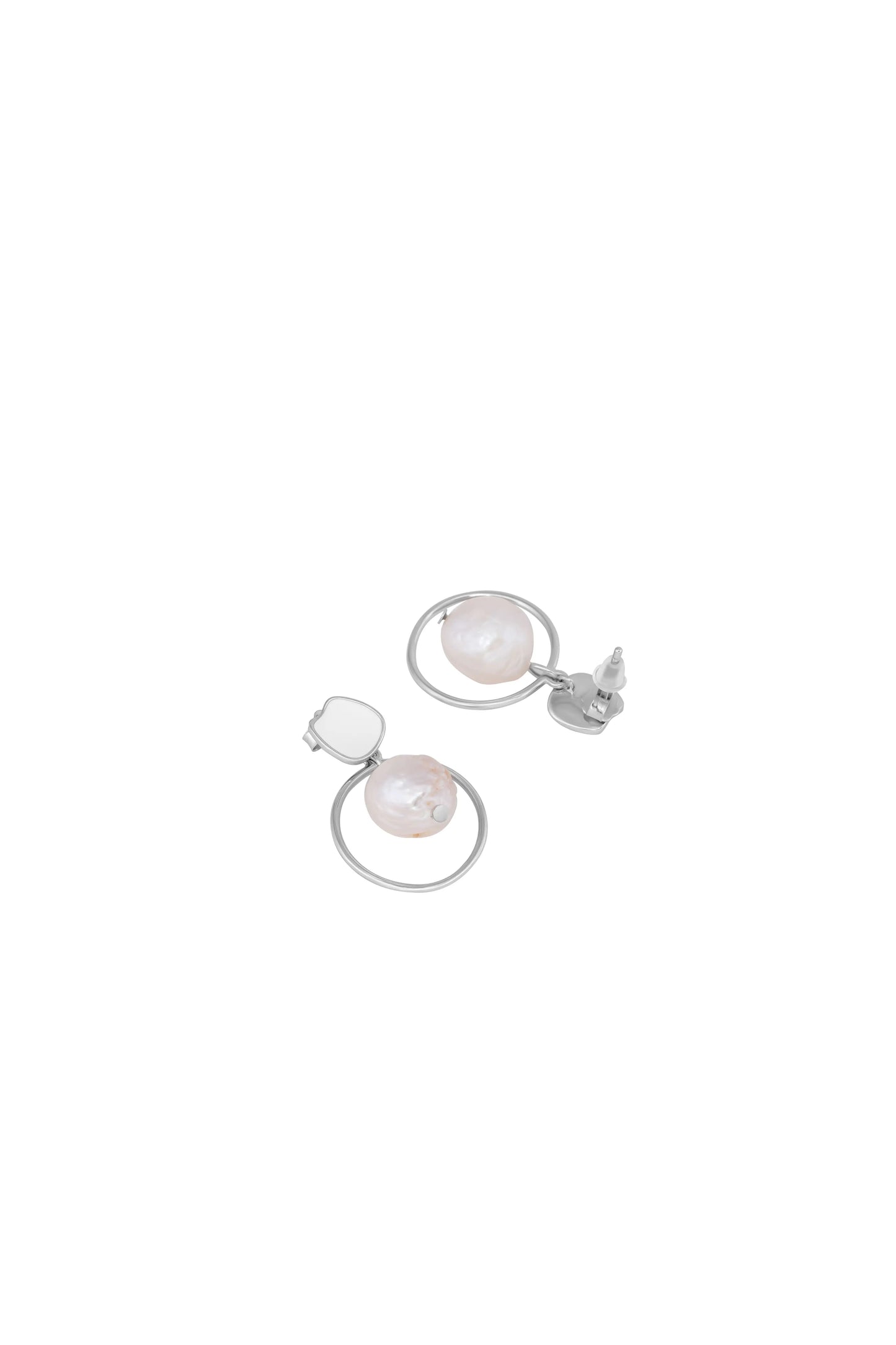 White Enamel Natural Pearl Earrings - 925 Silver