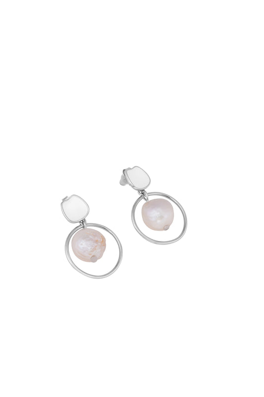White Enamel Natural Pearl Earrings - 925 Silver