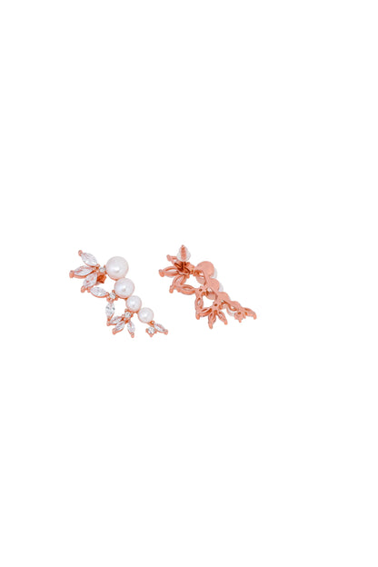 Fresh water Pearl with Cubic Zerconia Earrings - 925 Silver
