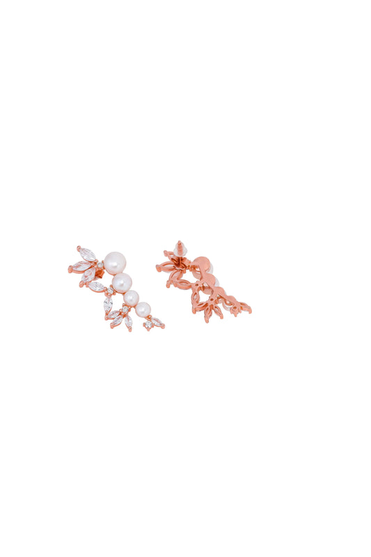 Fresh water Pearl with Cubic Zerconia Earrings - 925 Silver