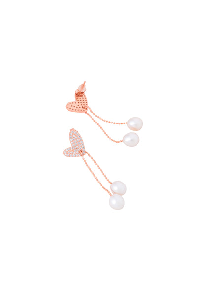 Heart Pearl Dangler Earrings - 925 Silver