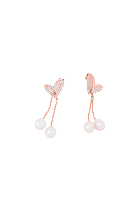 Heart Pearl Dangler Earrings - 925 Silver