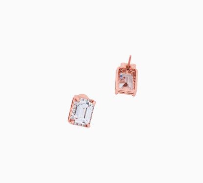 Cubic Zerconia Stone Emerald Cut Earrings - 925 Silver