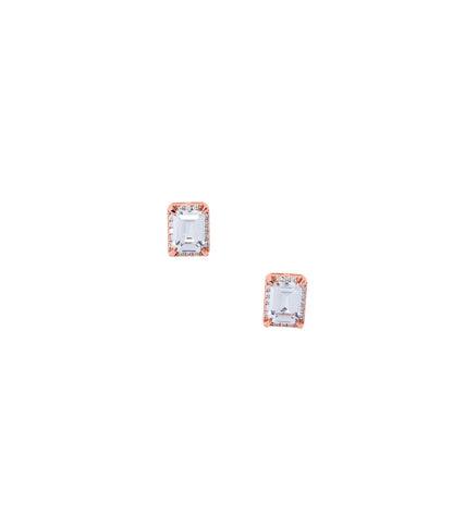 Cubic Zerconia Stone Emerald Cut Earrings - 925 Silver