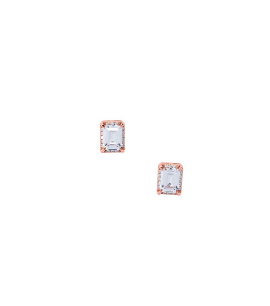 Cubic Zerconia Stone Emerald Cut Earrings - 925 Silver