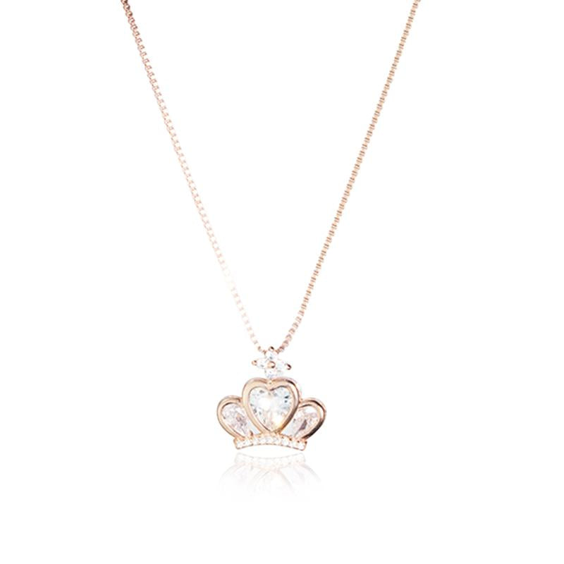 Royal Heart Crown Necklace - 925 Silver