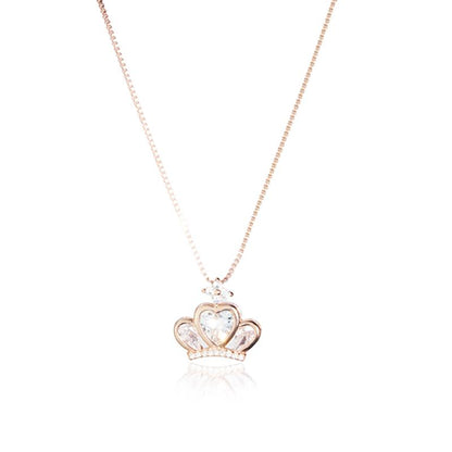 Royal Heart Crown Necklace - 925 Silver