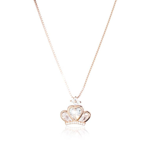 Royal Heart Crown Necklace - 925 Silver