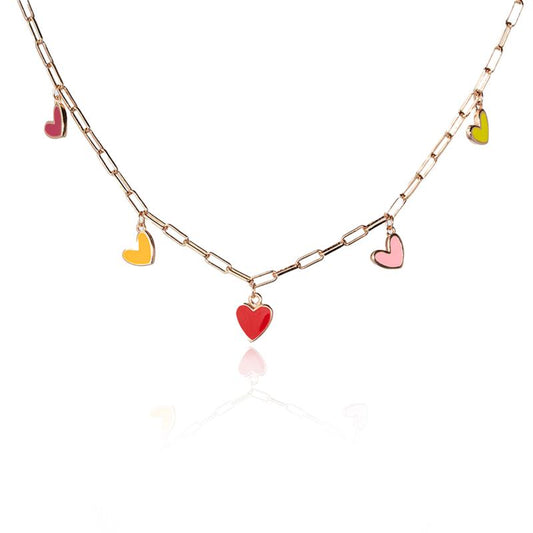 Multicolor Heart Charm Necklace - 925 Silver