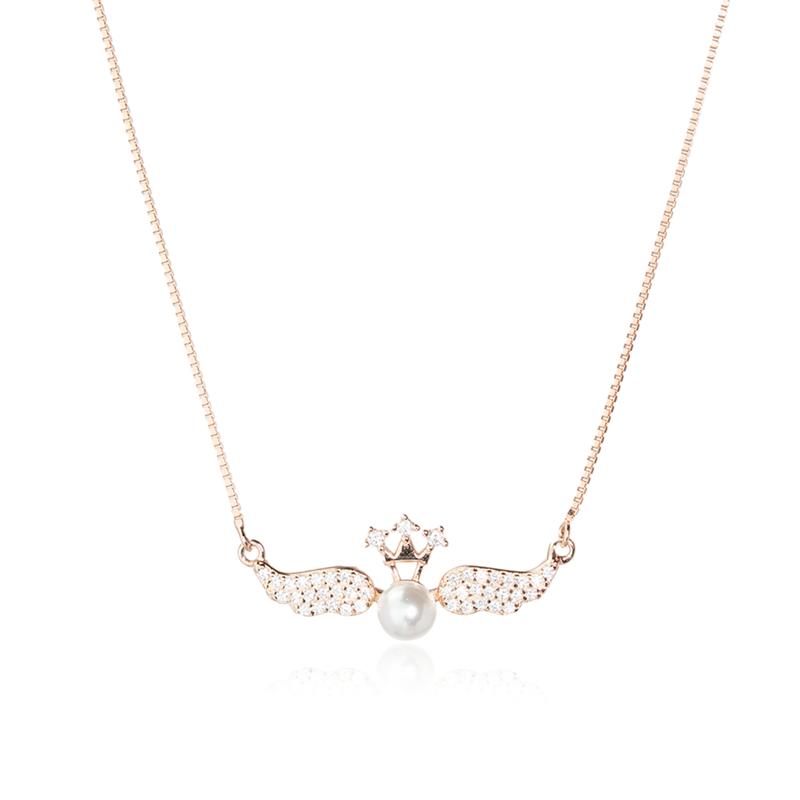 Angel Wings Pearl Necklace - 925 Silver