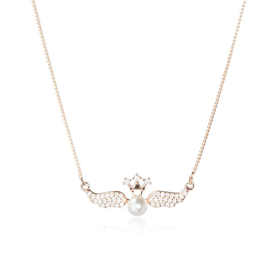Angel Wings Pearl Necklace - 925 Silver
