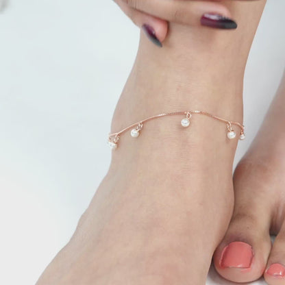 Blush Pearl Dangle Anklet - 925 Silver