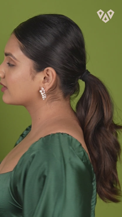 Fresh water Pearl with Cubic Zerconia Earrings - 925 Silver