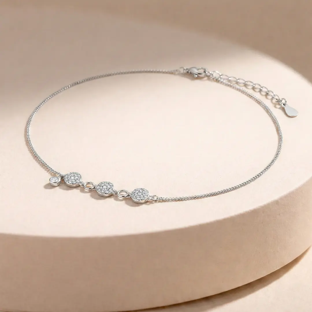 Luminous Trio 925 Silver Rose Gold Adjustable Charm Bracelet