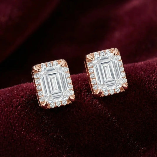 Cubic Zerconia Stone Emerald Cut Earrings - 925 Silver