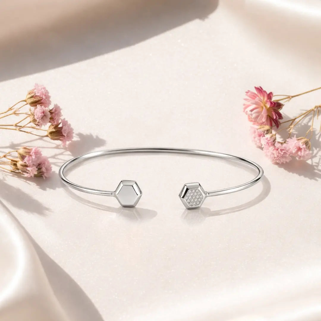Modern Hexagon 925 Silver Adjustable Geometric Kada