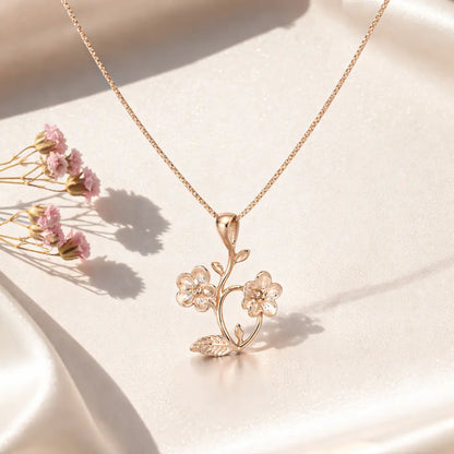 Graceful 925 Silver Rose Gold Twin Blossom Adjustable Pendant