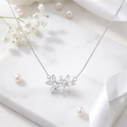 Sparkling 925 Silver Floral Trio Adjustable Pendant Necklace